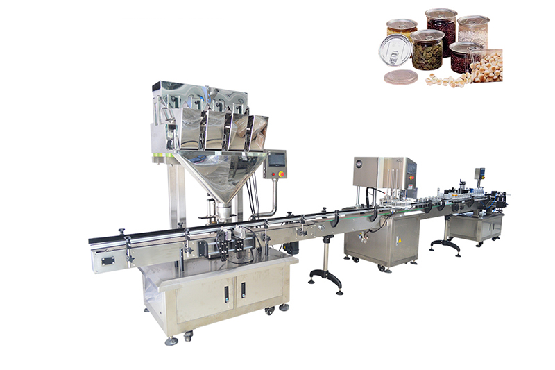 Linea di produzione automatica di etichettatura di sigillatura di riempimento di bottiglie di granuli di snack di noci