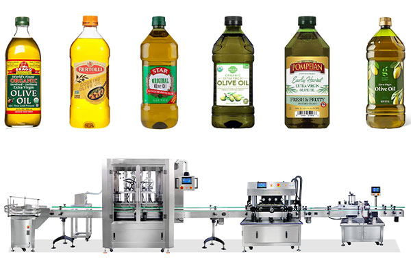 Linea di tappatura ed etichettatura per riempimento bottiglie di olio d'oliva completamente automatica