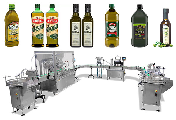 Linea di tappatura ed etichettatura per riempimento bottiglie di olio d'oliva completamente automatica